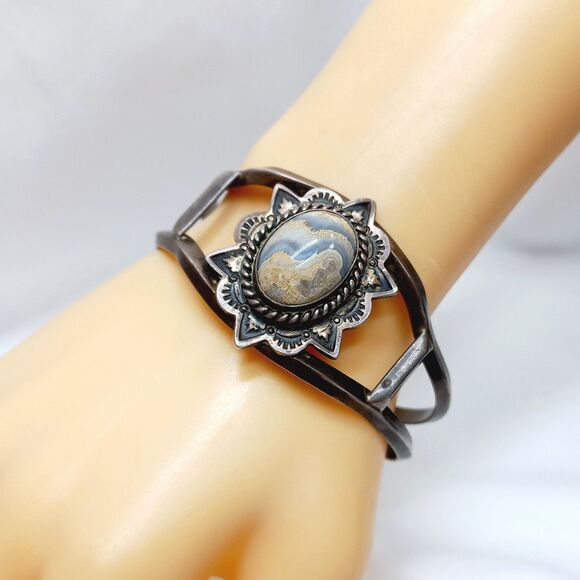 Jewelry - Navajo Sterling Silver Jasper Stone Bracelet SIGNED